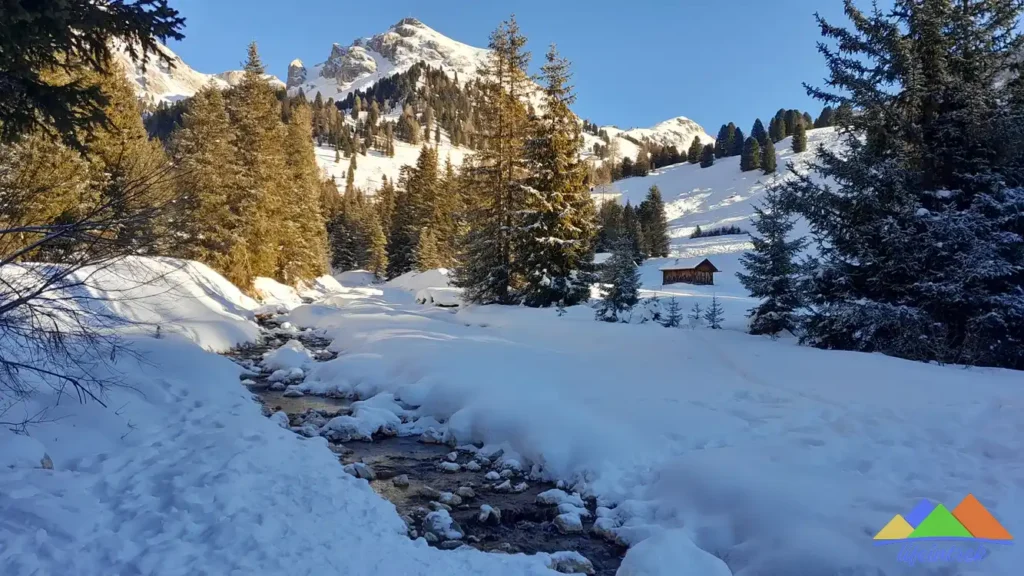 Col DI Poma Inverno dal sentiero Malga Zannes e trekking Val Di Funes